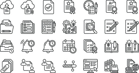 Fototapeta premium Set of document processing and file management line icons with document