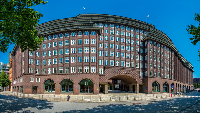 Hamburg, Germany - July 12, 2026: The Chilehaus (Chile House). Located in the Kontorhaus quarter it is a 1920s Brick expressionism style architecture.