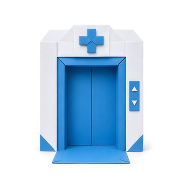 Paper Origami Hospital Elevator with Folded Medical Cross Isolated on White Background