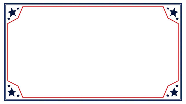 Patriotic border frame with blue stars and red lines isolated on white background