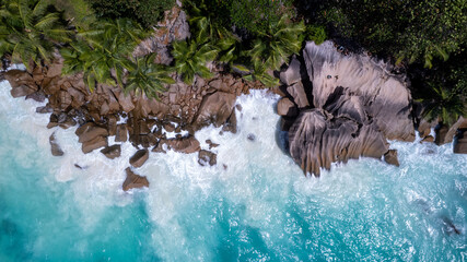 Obraz premium La Digue Island Coastline from Above Seychelles