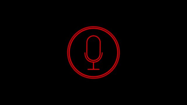 radio wave and voice recording podcast mic microphone button icon animation on black background