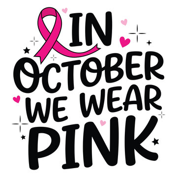 In october we wear pink breast cancer awareness halloween vector design featuring a pink ribbon symbol for cancer support awareness month
