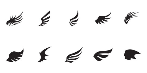 Naklejka premium Set of white wing icons. Wings badges. Collection wings badges. Vector illustration.