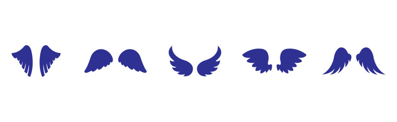Fototapeta premium Wings icons. Set of black wings icons. Bird wings, angel wings elements. Wings Collection in different shape. Vector illustration