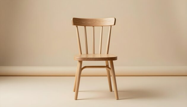 Light colored wooden chair with a spindle back and simple seat