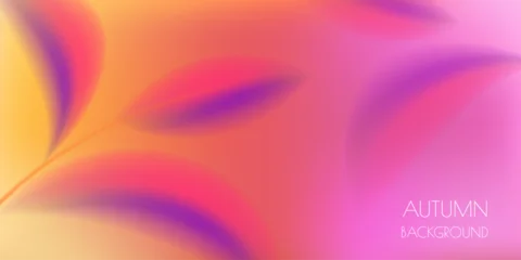 Vector blurred fall autumn foliage background. Abstract smooth neon pink, orange and purple leaves design © Qualit Design