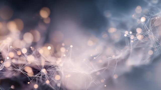 Dynamic visualization of interconnected nodes and lines, representing data flow and artificial intelligence. Soft focus and luminous effects create a sense of advanced digital transformation