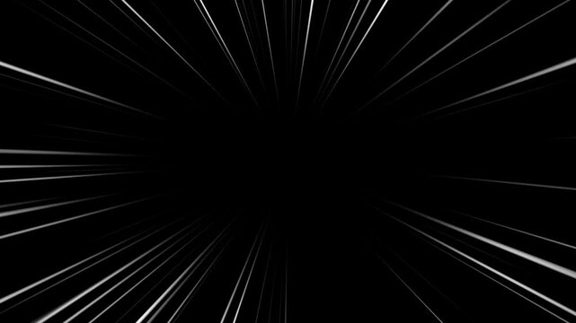 Right to Left speed lines moving with alpha channel. Moving zoom speed line with transparent background.  Velocity lines moving fast, dynamic high speed lines. Black and white radial lines. High speed