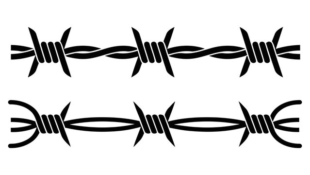 Black silhouette barbed wire set for boundary and security concept design on flat surface Vector