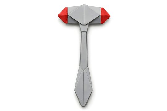 Origami Reflex Hammer in Gray and Red Paper Isolated on White Background