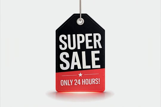 Black and red sale tag with super sale and only 24 hours text