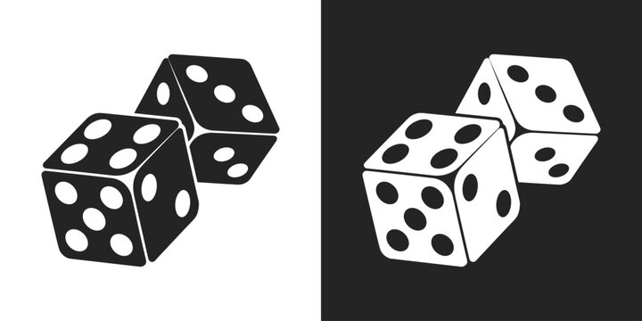 Two Dice, One Chance: A symmetrical pairing of dice, presented in both black and white variations, poised to reveal the fortunes of a game. A symbol of risk, chance.