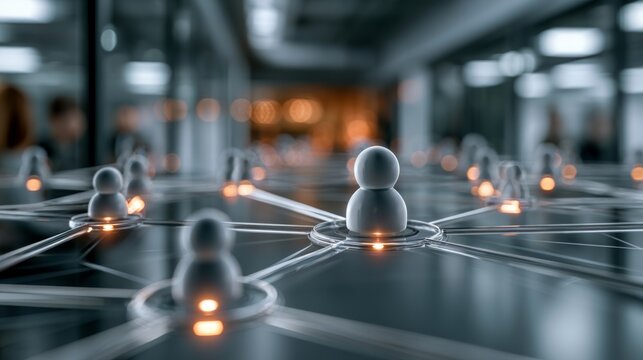Abstract concept of social connection with digital human icons and network links