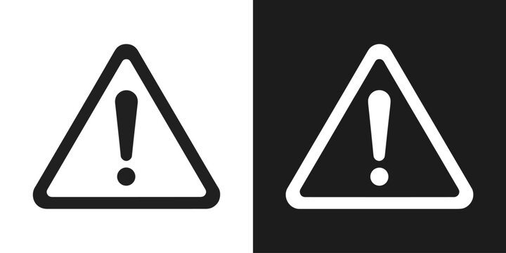 Warning Symbol Duo: A stark, modern representation of caution, featuring an exclamation mark within a triangular border, presented in both black and white variations.