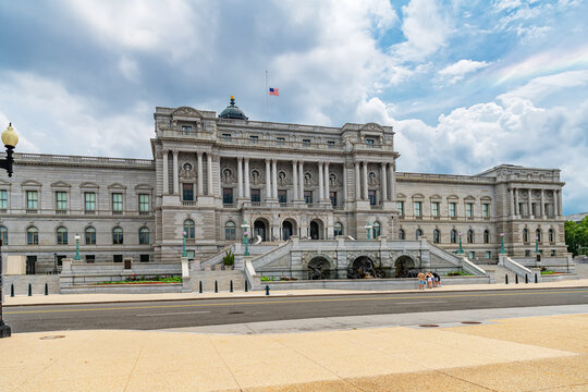 Wide View Of Library Of Congress On Capitol Hill In Washington DC With Historic Architecture