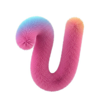 Fuzzy letter u with colorful gradient fur texture