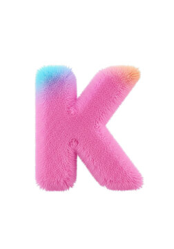 Furry pink letter k with colorful gradient texture