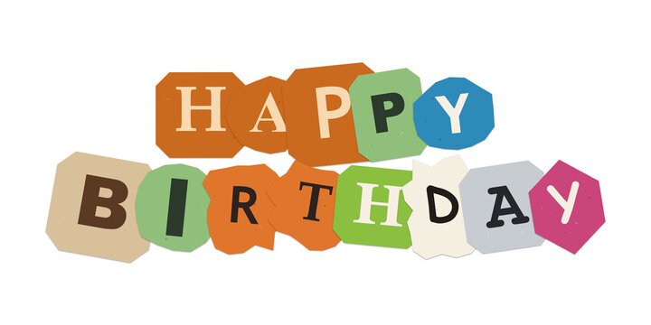 Happy birthday text design with colorful paper collage style letters