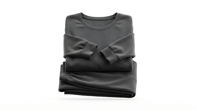 A stack of dark grey thermal underwear set neatly folded.