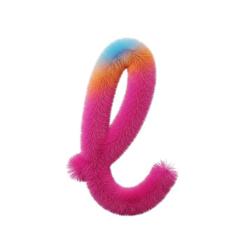 Fuzzy pink lowercase letter l with colorful gradient