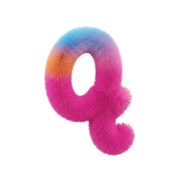 Fuzzy rainbow letter q made of soft colorful fur