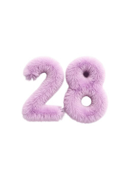 Number twenty eight made of soft purple fluffy fur texture