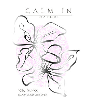 Hand Drawing vector flower graphics. kindness Bloom Good Vibes. Foil print Gradient effects. vintage tee shirt design. girl's tee shirt design. 