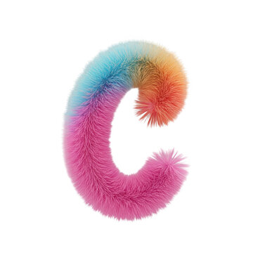Colorful fluffy letter c made of soft fur texture