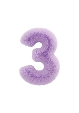 Fluffy purple number three 3 shaped icon