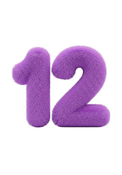 Purple fluffy number twelve made of soft fur