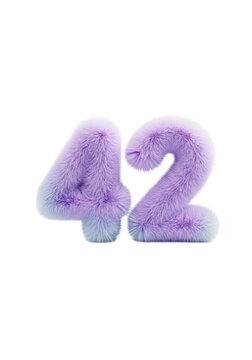 Fluffy purple number forty two made of soft fur texture