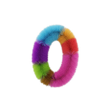 Colorful fluffy number zero made of soft pom pom balls