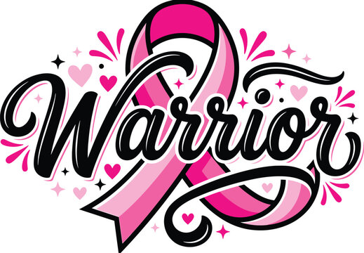 Breast cancer awareness halloween vector featuring a pink ribbon and the word warrior written in elegant calligraphy for october support designs