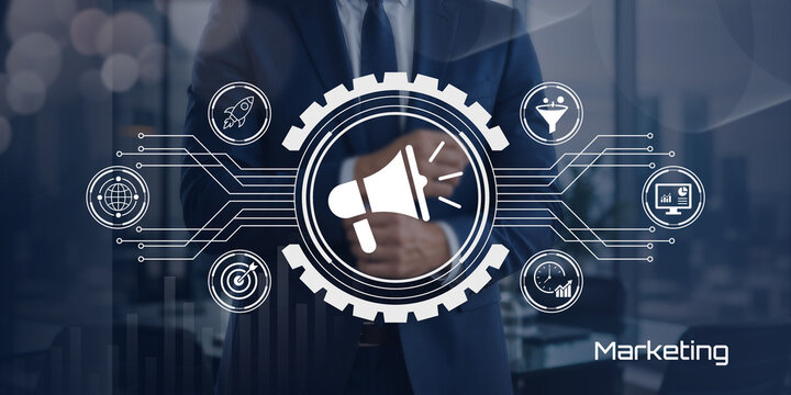 Digital marketing commerce online sale concept, Promotion of products or services through digital channels search engine, social media, email, website, Digital Marketing Strategies and Goals. SEO PPC