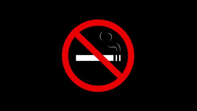 no smoking prohibition mark animation with red warning symbol, cigarette ban sign, health awareness and public safety concept.4k video.