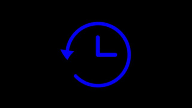 Black clock icon with a circular arrow symbolizing time, history, past, rewind, or returning to a previous moment.