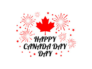 Fototapeta premium Happy Canada Day Vector Illustration with Maple Leaf and Fireworks
