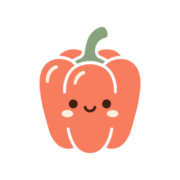 Cute cartoon red bell pepper with happy face isolated on white background