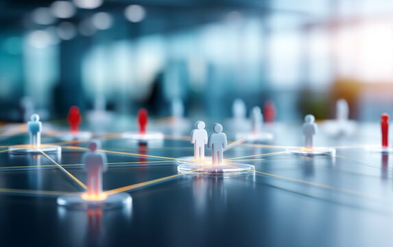Conceptual digital network connection with human figure icons on surface