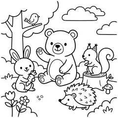 Fototapeta premium Charming Woodland Animals Illustration Perfect for Kids Coloring