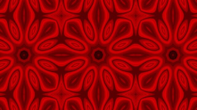 Dark red abstract kaleidoscope pattern. Geometric floral symmetry with glowing neon lines.
