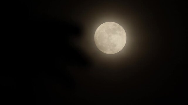 Luminous Full Moon Breaking Through Dark Night Fog