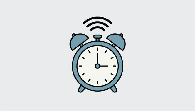 Cartoon illustration of a blue alarm clock ringing, displaying the time of three o'clock on a gray background.