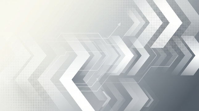 Abstract White Geometric Technology Background with Grey Chevron Arrows and Circuit Lines