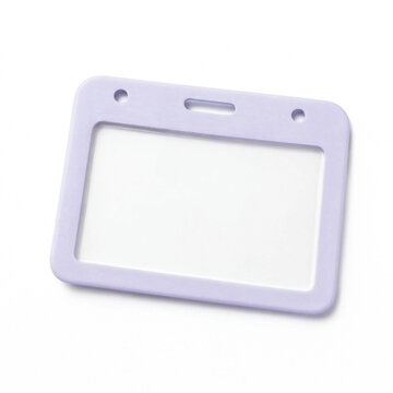 Horizontal lilac purple badge holder shell isolated on white background with horizontal