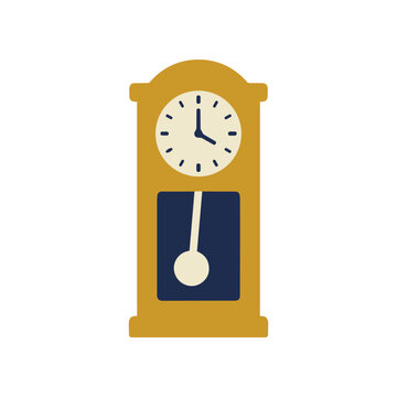 Vintage grandfather clock illustration, retro timekeeping, pendulum swing, isolated on white background