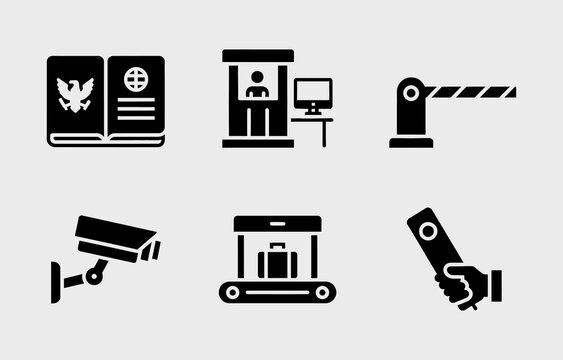 Managing border control through airport security icons collection for travel safety