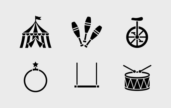 Circus Entertainment Performance Icon Set Vector Graphic Design Studio
