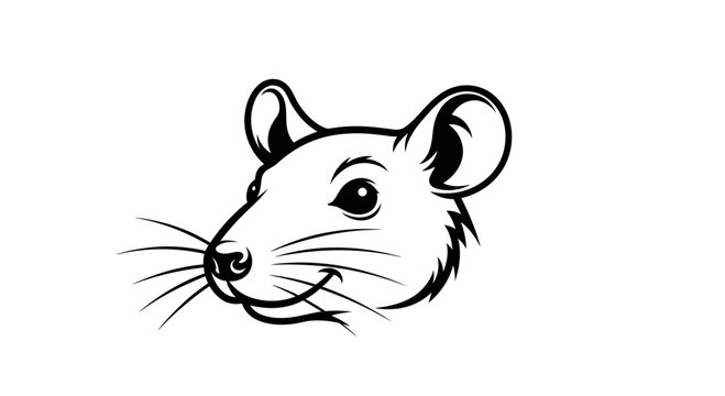 Cute Rat Head Line Art Illustration